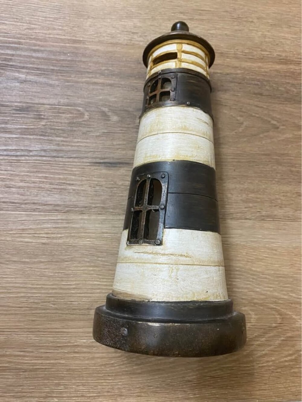 Rustic Coastal Lighthouse Figurine on Wood Base